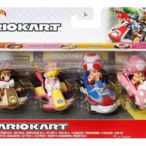 Autos Hot Wheels - Mario Kart 4 Pack Tanooki, Peach, Toad, Toadette
